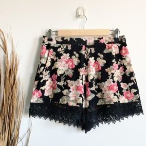 Topshop High Rise Floral Lace Crochet Shorts Black